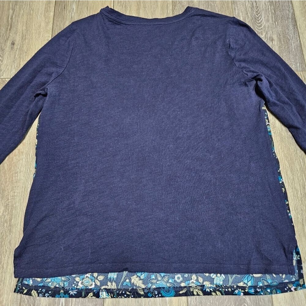 Joe Fresh Navy Blue Floral Long Sleeve Shirt Women's Medium Bohemian Casual - Picture 7 of 8